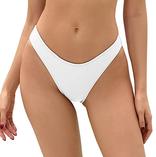 Bellecarrie Freche brasilianische Bikinihose für Damen, niedrige Taille, hohe Schnittform, Badehose, Weiß, Large