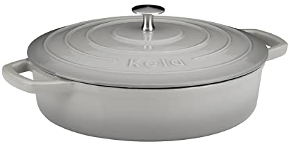 kela Bräter Calido, Ø 28 cm, 3,2 L, Gusseisen, hellgrau, rund, Allherdboden, emailliert, hitzebeständig bis 300° C, 12611