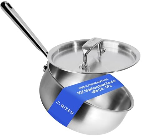 Misen Premium Saucier Pan with Lid & Stay Cool Handle - 5-Ply Stainless Steel Cookware - Gas, Electric & Induction Cooking, Thick Bottom, Nonstick Interior, Heats Evenly - 3 Quarts