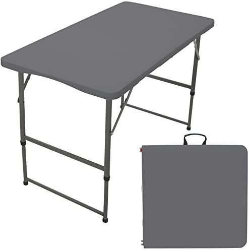 Rainberg 4ft Heavy Duty Folding Table, Tabletop & Sturdy Metal Frame, Foldable Table with Handle, Waterproof, Portable, & Easy Assembly, Ideal for Parties, BBQ, Camping, Beach, Indoor & Outdoor Use