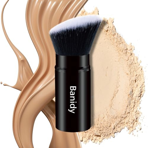 Makeup Brush Kabuki Face Brushes Retractable Travel Blush Kabuki Brush Portable Flawless for Foundation, Powder Blush, Bronzer, Buffing, Liquid, Cream, Cruelty Free with Cover(1PCS)