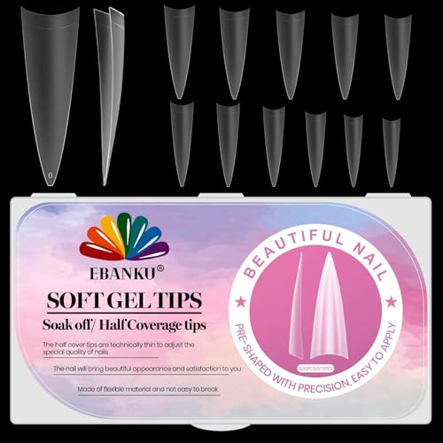 EBANKU 500 Stück Falsche Künstliche Nägel Tips, Matte Half Cover Soft Gel Tips Klare Künstliche Fingernägel Nagelspitzen für Nagelverlängerungen Falsche Nägel Set, 12 Größen-A