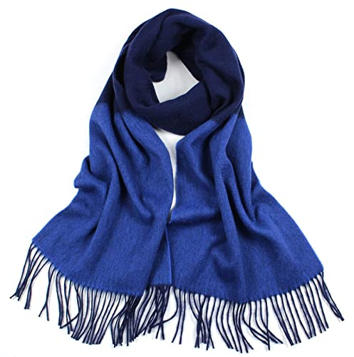 Kaschmir Schal Damen, Scarf Women Dunkelblau Hellblau Quasten mit Langen Streifen Scarf Unisex 200X35CM(79X14In)