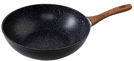 Wenco Wok-Pfanne, Ø 28 cm, Induktionsgeeignet, Aluminium mit PFOA-freier Antihaftbeschichtung, Schwarz