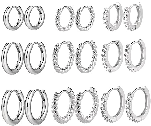 ALEXCRAFT 9Paar Ohrringe Creolen Set Damen Ohrringe für Mehrere Ohrlöcher | Ohrringe Set Stapelbar Mehrere Ohrlöcher Knorpel Piercing Creolen Kleine Kreolen Zirkonia Verdreht Herz Oval Eckig Creolen