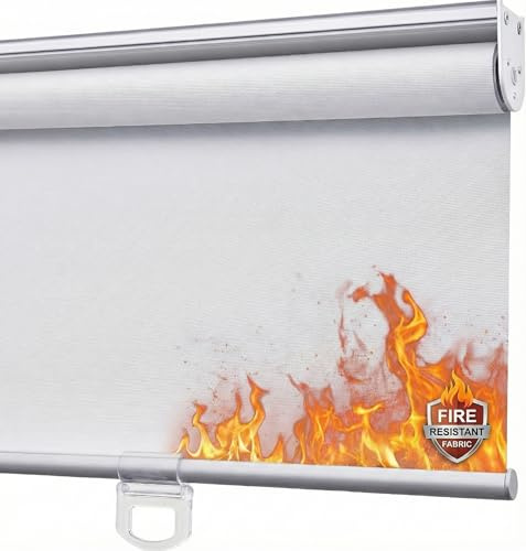 Pasoun Blackout Roller Shades Cordless Roller Blinds with Heat Insulation Waterproof Fire Resistant Crease-Resistant Roll up Window Blinds for Home Office Easy to Install (White, Custom Size)