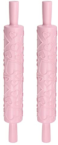 sourcing map 2pcs Pattern Embossed Rolling Pin 14.57 x 1.97 Heart 3D Pattern PP Plastic Non-Stick Embossing Textured Rolling Pins for Baking Cookie Fondant Pastry Clay Dough, Pink