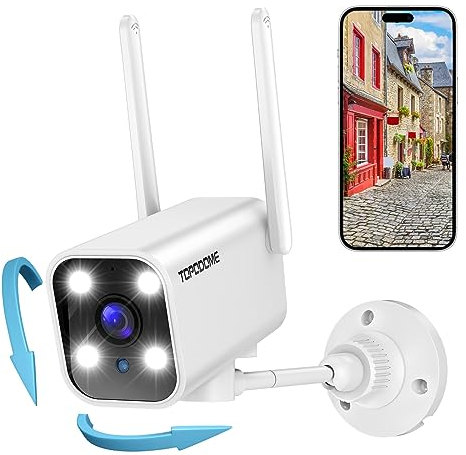 Topodome Telecamera Wi-Fi Esterno Interno Con 180°/70° Rotazione Automatica, 1080P Videocamera Sorveglianza WiFi Rilevazione Umana, Visione Notturna Infrarossa e Color 25m, Audio Bidirezionale IP66