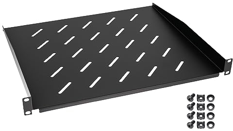 HMF 65499 Fachboden für Serverschrank ab 600 mm Schranktiefe | 19 Zoll | 1 HE | 400 mm Einbautiefe | Schwarz