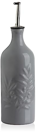 Sweejar Home Ceramic Olive Oil Dispenser Bottle, 570ml Relief Opaque Oil Cruet Protects Oil To Reduce Oxidation, Suitable For Storage Of Vinegar, Soy Sauce, Coffee Syrup, Liquids (Dark Grey)
