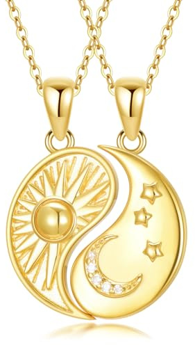 VONALA Sonne- und Mond-Halskette vergoldetes Sterlingsilber Mond- und Stern-Halskette Mond-Sonne-Schmuck Geschenke für Frauen Mädchen Teenager