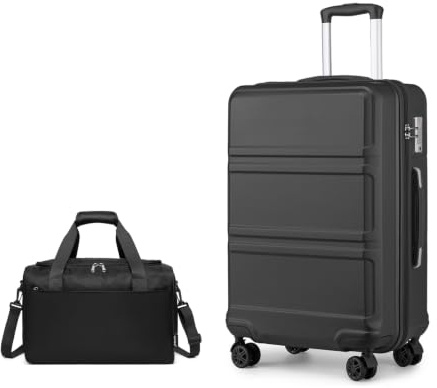 Kono Juego de Maletas 2 Piezas Ligeras ABS Rígidas Medianas 24 Equipaje facturado con Cerradura TSA + Bolsa de Viaje Ryanair 40x20x25 cm (Negro)