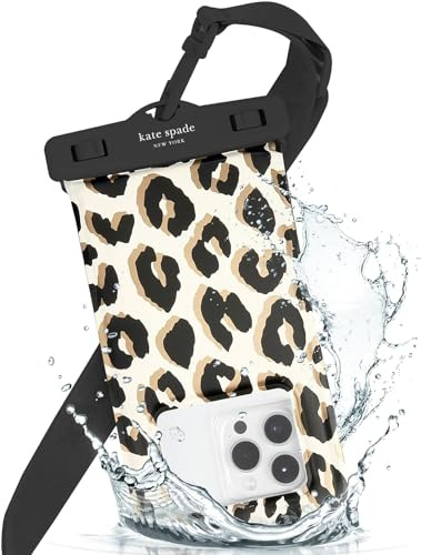 kate spade new york IP68 Floating Waterproof Phone Pouch - City Leopard | Stylish Touchscreen Floating Waterproof Phone Case w/Crossbody Lanyard - Fits All Phones -Beach Cruise Ship Travel Essentials
