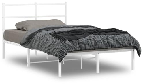 vidaXL Sängram med huvudgavel metall vit 120x190 cm, säng, metallsäng, metall sängram, sängar, metallsängar, metall sängramar, gästsäng, gästsängar