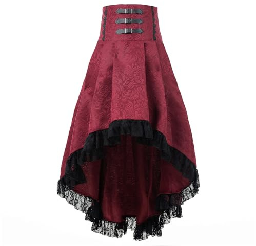 CR ROLECOS Mittelalter Rock Damen Gothic Steampunk A-Linie Rock mit Spitze Viktorianischer Piratenrock für Cosplay LARP Halloween Weiß-L