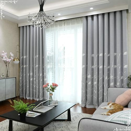 Gualiy Vorhänge 2er Set, Vorhang Schlafzimmer Blickdicht Modern mit Ösen 137x229CM Schilf Gestickt Doppelschicht Gardinen Grau Vorhänge für Esszimmer