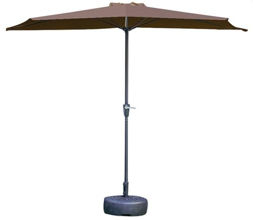 DJJYCTNM 8,5 Fuß Sonnenschirm Halbrund für Den Außenbereich, Marktschirm mit Kurbel und 5 Rippen, Geeignet für Cafédeck, Wand, Balkon, Fenster oder Terrasse – Mit Sockel (Color : Brown)