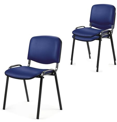 Topsit 2er Set Wartezimmerstuhl, stapelbarer Besucherstuhl mit Polsterung und Kunstlederbezug, Metallgestell Bürostuhl, Konferenzstuhl für Home Office, Rezeption Pausen Raum (Blau)