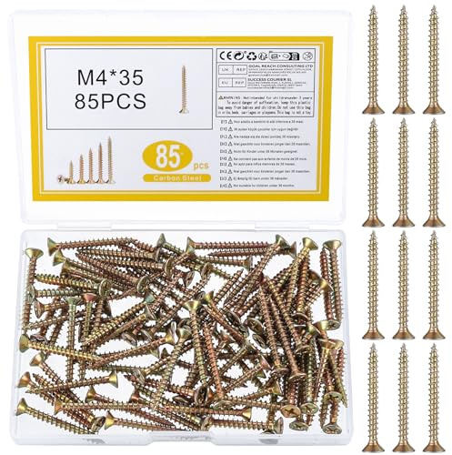 ZWFSDM Self-Tapping Screws - Corrosion Resistant Color Zinc Plated Carbon Steel Screws for Wood/Metal/Plastic - Ideal for Construction,Home Renovation & DIY Projects (M4*35)