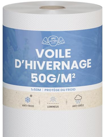 SKYLANTERN Rouleau Voile Hivernage 50m x 1m - 50g/m² - Protection Plante Hiver et Semis, Voile d'Hivernage Plante Exterieur, Idéal pour Potager et Arbres - Housse de Protection pour Plantes