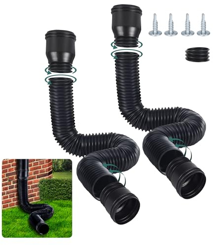 Dachrinne Flexible Fallrohr Verlängerung, Regenrinne Fallrohr Schlauch | für 80/100 mm Fallrohr, Ablauf, Regentonne, Rundes, von 47 bis 150 cm (Schwarz, 2 Stück)