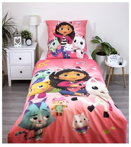 Theonoi Children's Bed Linen Set 2-Piece Duvet Cover Reversible Bed Linen 135 x 200 cm 80 x 80 cm Cotton Children's Bed Linen Oeko-Tex German Standard Size Gabby Gabbys Dollhouse (Gabby's Dollhouse)