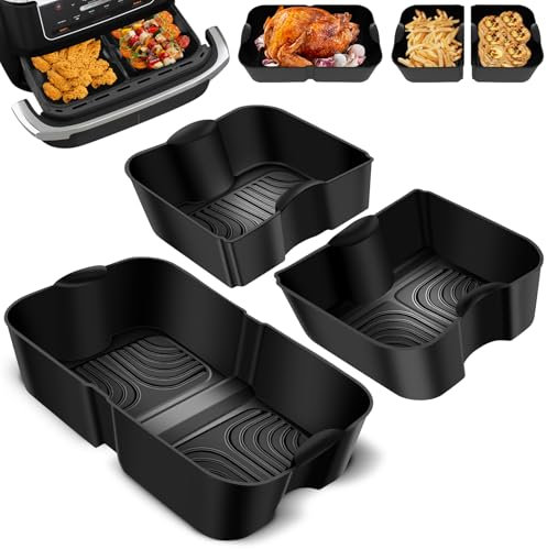 Higher and Larger Silicone Air Fryer Liners for Ninja AF500UK, Air Fryer Accessories for 10.4L Foodi Flexdrawer AF500UK AF500UKCP, 3 Pcs Large Reusable Inserts for Ninja Flexi Drawer Dual Air Fryer
