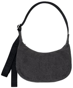 BAGGU Kleine Denim-Halbmond-Tasche, gewaschener schwarzer Denim