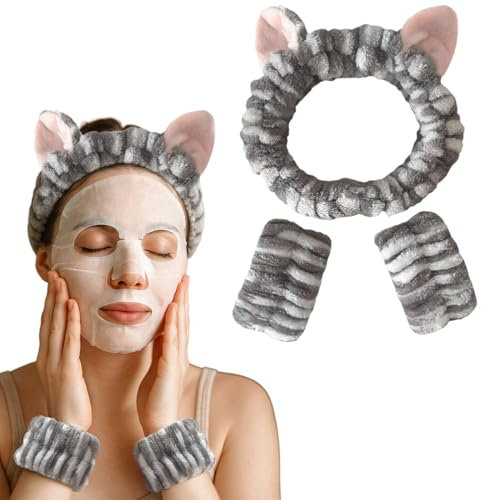 NJCXOLA 3 pcs Lavaggio Viso Set, Di Polsini per il Lavaggio del Viso, Polsini Spugna Morbida Terry Panno Trucco Cura della Pelle Fascia Antiscivolo per la Cura Della Pelle - Bianco sporco
