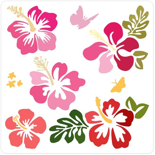 GORGECRAFT Stencil A Forma di Fiore di Ibisco 30 x 30cm Riutilizzabile in Pet con Motivo Floreale Primaverile Traforato per Pittura su Legno Pareti Tessuti Tela Mobili Fai da Te Arte e Artigianato.