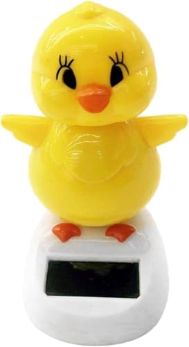Yellow Solar Powered Dancing Chick, Solar Dancing Figurines, Solar Bobblehead Chicken, Solar-Powered Car Charm, Cartoon Bobble Head Chick Figures for Car Dashboard, Car Solar Power Kits Bobbleheads