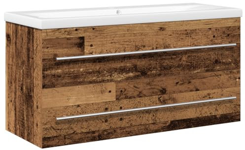 vidaXL Handfatsskåp med tvättställ med låda 2 pcs Gammalt trä, Badrumförvaring, Rustik Vanity Cabinet, Kompakt möbel, Väggmonterad, Konstruerat trä, Handfatsenhet