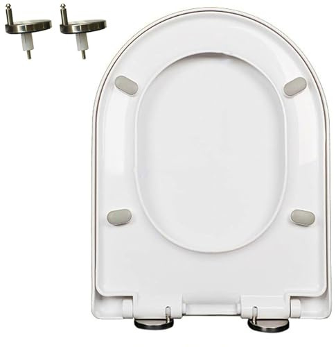 Giural Sedile WC U Forma con Chiusura Rallentata, Tavoletta WC a Sgancio Rapido, Coperchio WC a Forma di D, Copriwater Universali con Cerniere Regolabili, Facile da Pulire, Bianco, PP,43x34cm