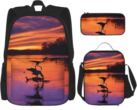 Jagd fliegende wilde Enten Doppel-Umhängetaschen-Set mit Lunchtasche und Federmäppchen, geeignet für Shopping, Outdoor-Sport