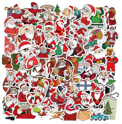 CIYODO 100pcs Santa Claus Stickers Notebook Decals DIY Stickers for Laptops Suitcases Decorative