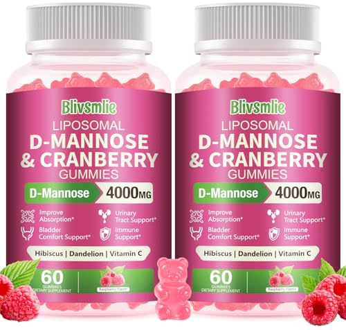 Blivsmlie 2 Pack Liposomal D-Mannose Gummies 4000mg Complex Cranberry 1500mg & Hibiscus,High-Potency Formula for Women Urinary Tract & Immune Support,Liver, Bladder Flush Cleanse Wellness Supplement