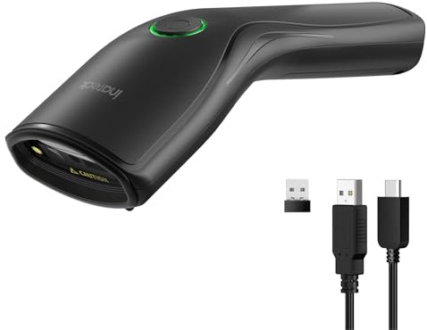 Inateck QR-kodskanner trådlös, streckkodsskanner 2D Bluetooth, USB 2,4G, med avtagbart batteri, lätt, kompatibel med Windows, Mac, iOS och Android, för detaljhandel och lager