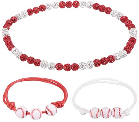 sourcing map Collier de baseball, collier de baseball avec strass et 2 bracelets réglables en cordon ciré pour homme et femme, Small, Diamant, Diamant