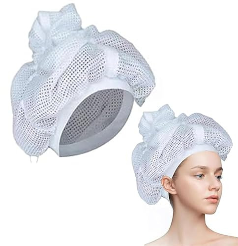 Netz Plopping Cap,Netz Plopping Mütze mit Kordelzug Verstellbare Haartrockenhauben, Haarnetz Snoods zum Trocknen Wiederverwendbare Plopping Netz Locken für Lockiges Haar für Frauen