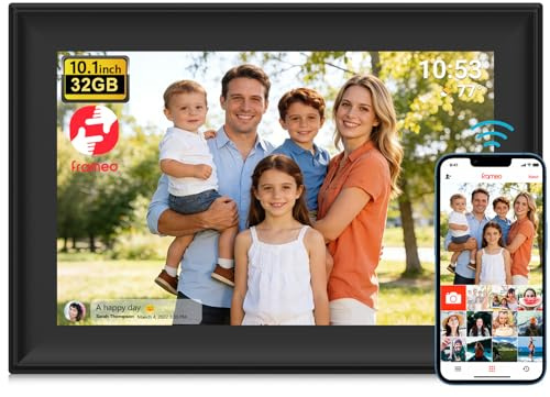 FRAMEO - Cornice per foto digitale WiFi da 10,1 pollici, con touch screen, display HD IPS 1280 x 800, rotazione automatica, memoria integrata da 32 GB, supporto SD/USB, condivisione istantanea tramite