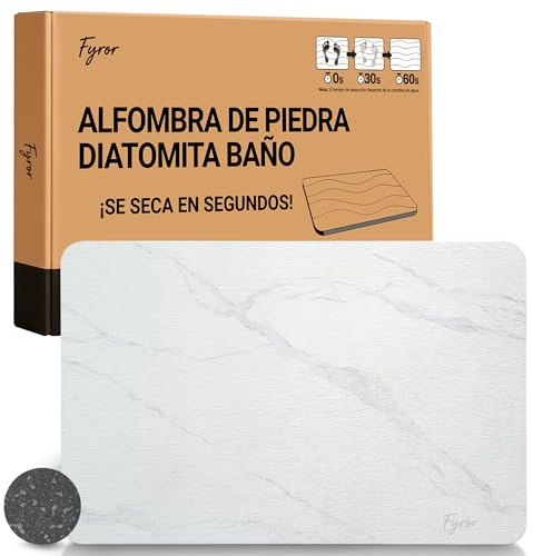 Fyror Alfombra Diatomita Baño Antideslizante, Blanco Mármol, 40 x 60 cm