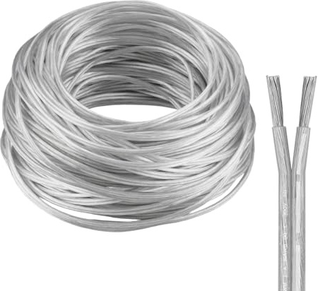 ZoZoMaiy 15M Transparent 2 Core Electric Cable, Flexible Clear Electrical Wire, PVC Clear Thin 2 Core Cable, Transparent Lighting Cables, Outer Diameter 2.1*4.2mm, for Low Power Household Appliances