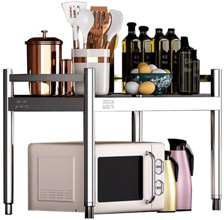 Scaffale da cucina a 2 ripiani per spezie, in acciaio inox 304, resistente, per forno a microonde, per garage, dispensa e armadio