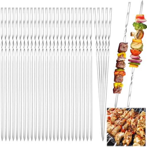 30 Pièces Brochette inox, 40cm Brochettes de grillades, Brochettes RéUtilisables en Acier Inoxydable, Brochettes Pour Griller, Brochette Réutilisables pour Barbecue,Viande,légumes (B-30 Pcs-40 Cm)