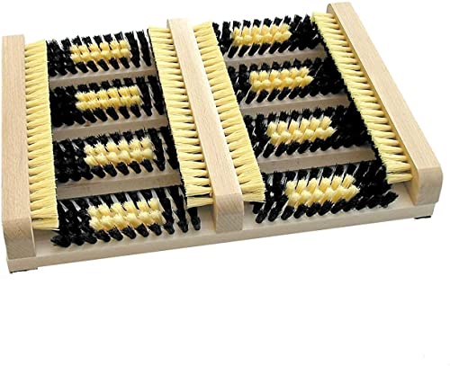 Fussabtreter mit Seitenleisten. Schuhabtreter, Schuhputzer, Schuhabstreifer. Holz Natur mit kräftigen Kunststoff Borsten. Made in Germany - 4 Stück