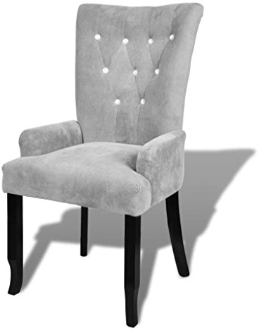 vidaXL Sessel, Esszimmerstuhl mit Armlehnen, Essstuhl Küchenstuhl Eichenholz-Rahmen, Loungesessel für Esszimmer Küche, Polsterstuhl Stuhl, Silber Samt
