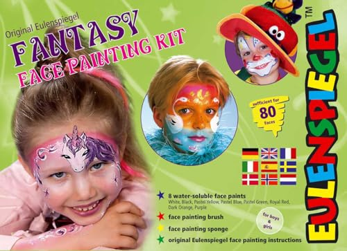 Eulenspiegel 208137 - Fantasy Face Schmink-Palette, 8 Profi-Aqua Farben, 1 Schwamm, 1 Pinsel, 1 Schminkanleitung