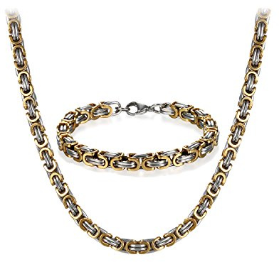 JewelryWe Schmuck Edelstahl Ketten Set von Halsketten und Armketten für Herren schwarz Silber Armbändern 8mm breit und 21,5 cm für Armband, 22/24/26 Zoll für Halskette