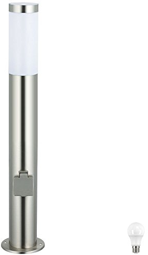 etc-shop Stehleuchte Steckdosen Sockelleuchte mit Bewegungsmelder Außenleuchte Edelstahl, 1x LED 11W 1055Lm warmweiß, DxH 7,6x60 cm