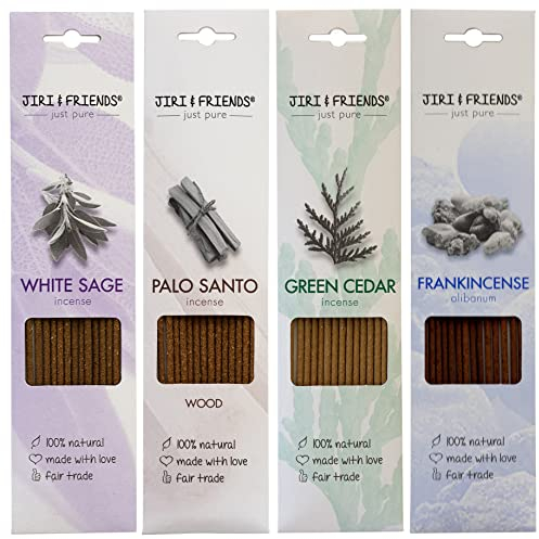 Multipack Vorteilspaket Räucherstäbchen Jiri and Friends Weißer Salbei und Palo Santo und Grüne Zeder und Frankincense zum Räuchern 100% Natürlich Räucherwerk